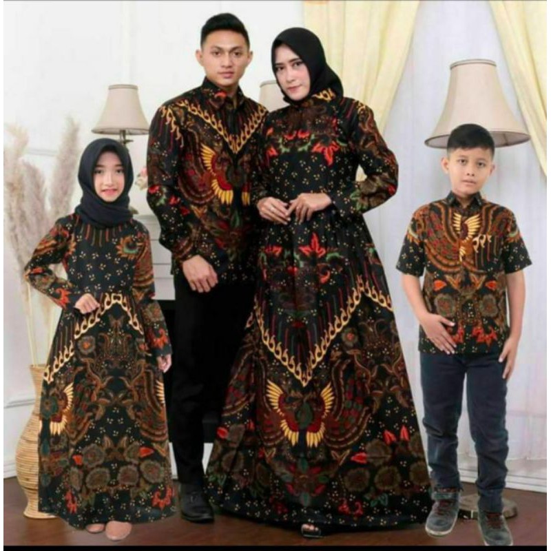 Couple Batik Keluarga Fullset Mama Papa & 2 Anak/Couple Keluarga Gamis Asmiranda katun mix Burkat