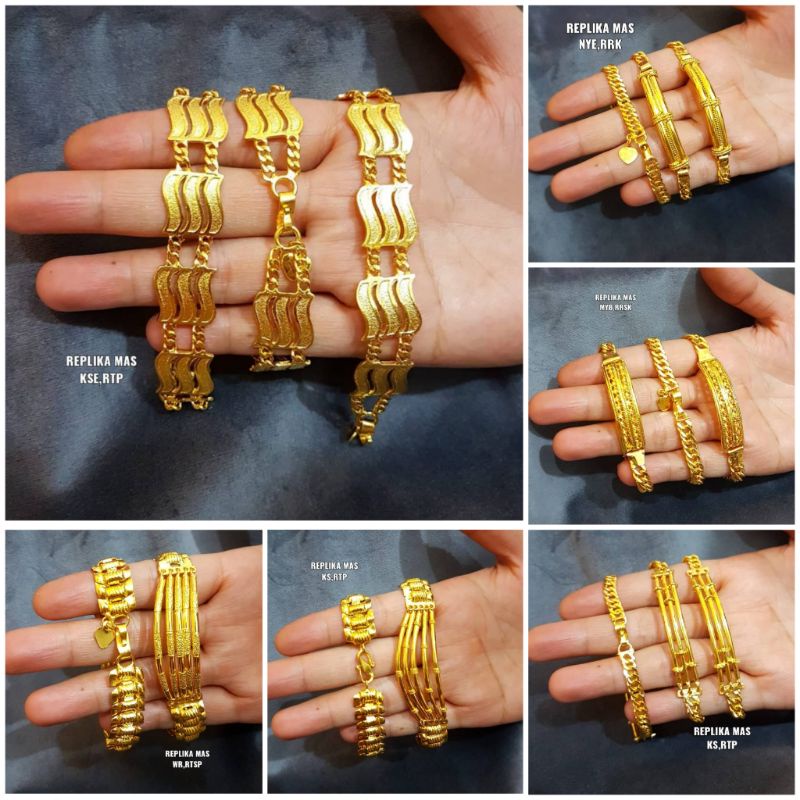 Gelang replika mas 1 bambu, 2bambu, 5bambu mewah,awet,tahan lama kode 02