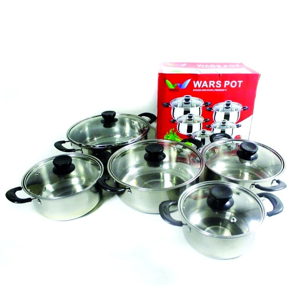 Panci Set Tutup Kaca Panci Rebus Panci Masak 5in1 Stainless Serbaguna Anti Karat