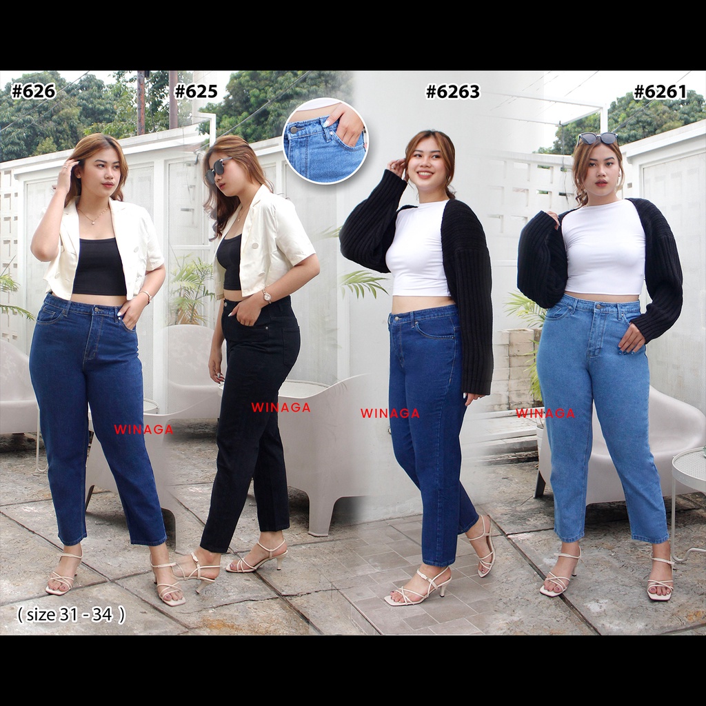 WINAGA- HighWaist Boyfriend Jumbo Jeans | Celana Panjang Jeans | Boyfriend Jeans Wanita | Basic Jeans Denim