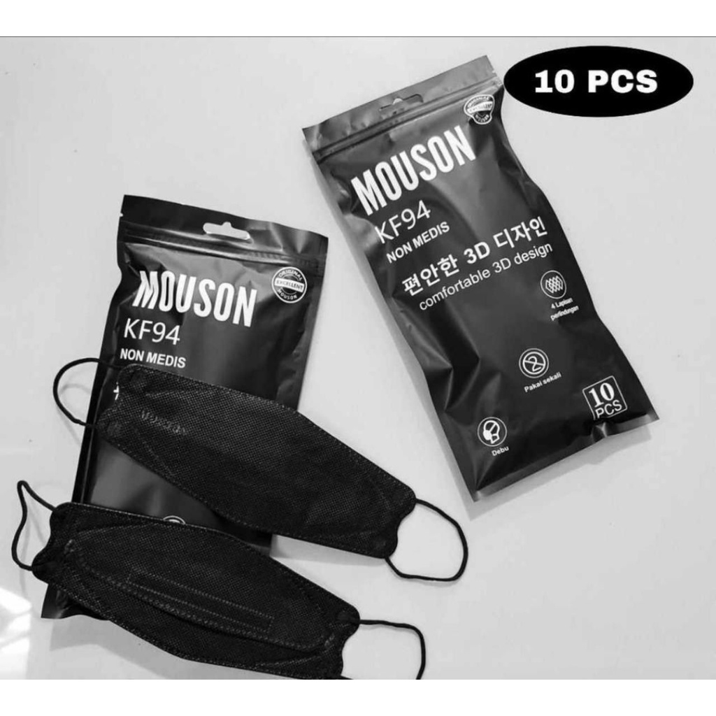 MASKER KF94 MOUSON ISI 10PC Masker KF 94 4ply Masker 4D EVO isi 10pcs-KF94 MOUSON BLACK