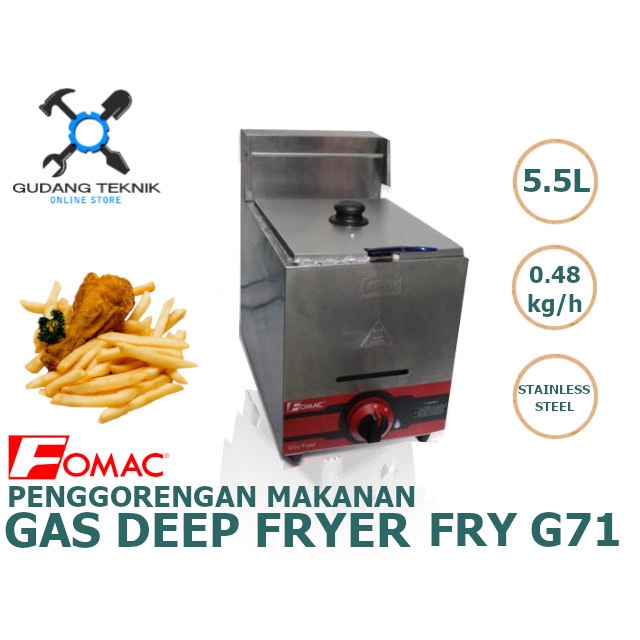 Penggorengan Makanan 5.5L FOMAC FRY-G71 / Gas Deep Fryer Single 5.5 Liter FRY G71 FOMAC