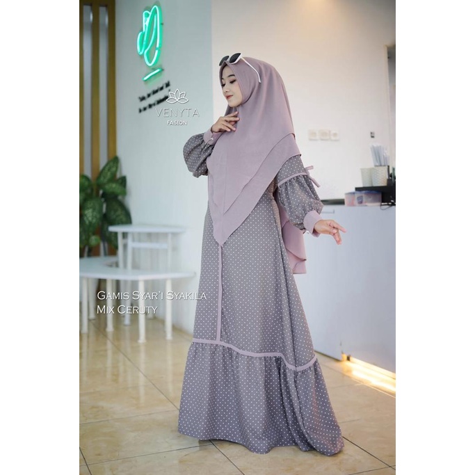 GAMIS SET SYARI  syakira SET KHIMAR POLKADOT POLKA ORIGINAL HALIS busana wanita motif muslim