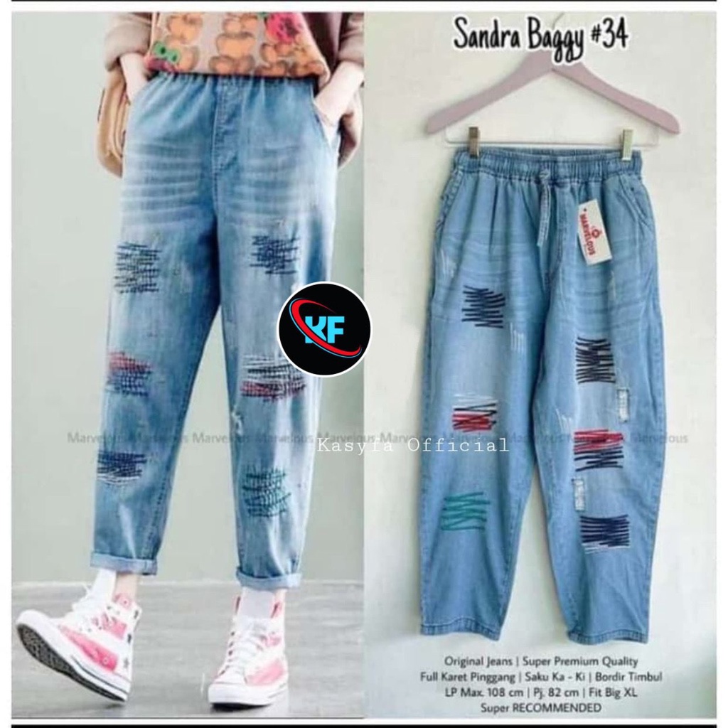 BAGGY JEANS BORDIR KOREAN KARET MUTER ALL MODEL (BEST SELLER)