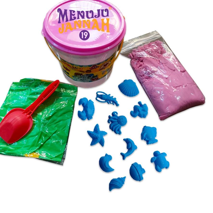❃ Paket Pasir Ajaib 500 Gram + Alas Main + Sekop + Cetakan + Ember Toples, Mainan Edukasi Anak ◙