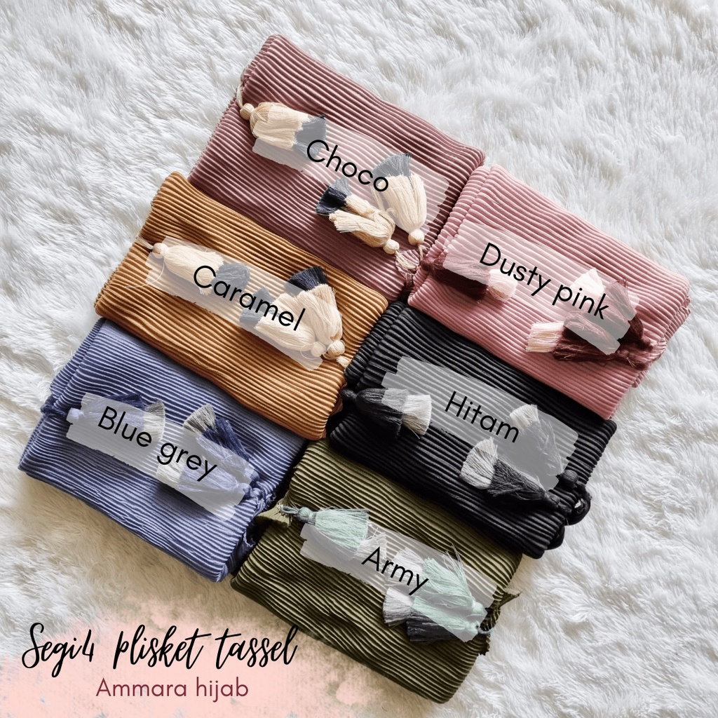 jilbab segiempat plisket polos / plain pompom tassel polycotton-3