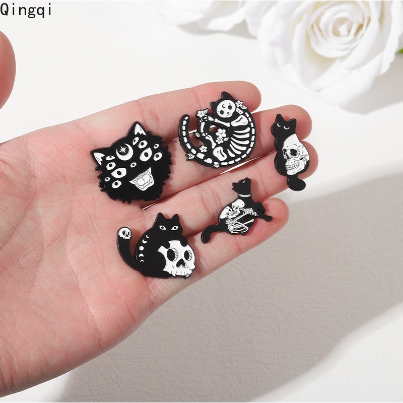 Bros Pin Enamel Desain Kartun Kucing Hitam Gaya Punk Untuk Anak