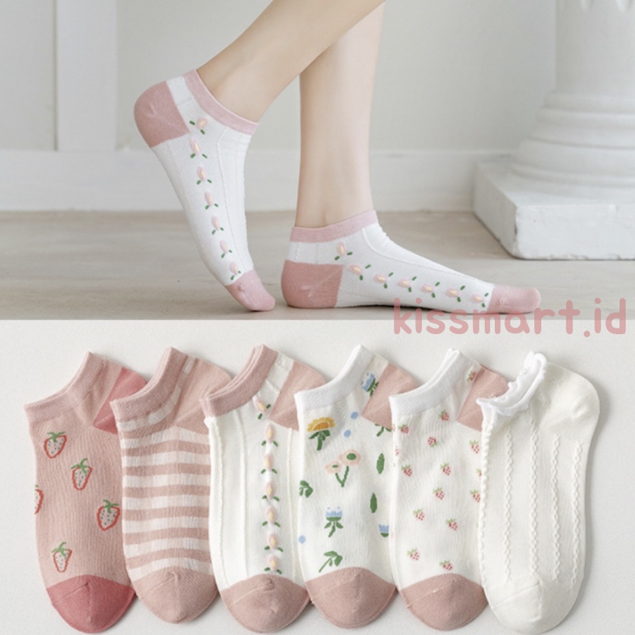 Kaos Kaki Strawberry Wanita Fashion Stroberi Bunga Kaoskaki Pendek Korea Sock Import