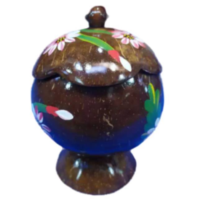 TOPLES BATOK KELAPA MOTIF BUNGA DENGAN TUTUP DIAMETER 13 CM - TEMPAT KUE DAN PERMEN