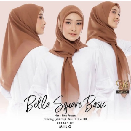 【KZL】Hijab Segiempat BELLA SQUARE pollycotton premium Milo Premium - Hijab segi empat polos bella sq