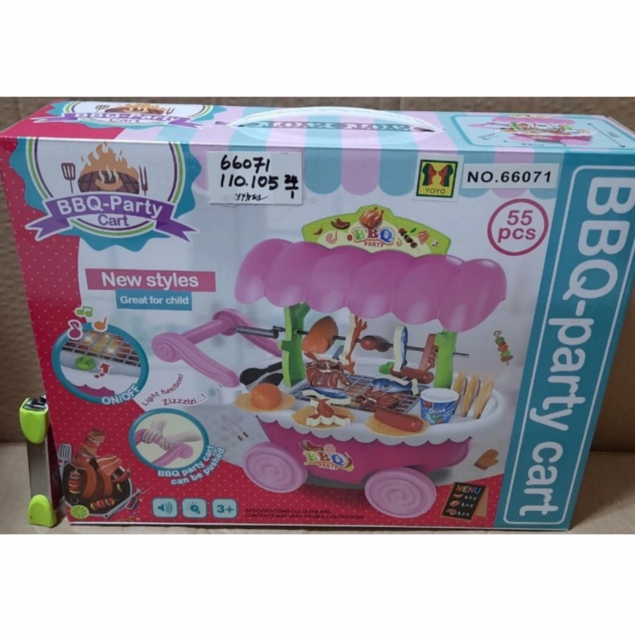 MAINAN ANAK BBQ CART 55PCS KERETA BARBEQUE MUSIK DAN LAMPU