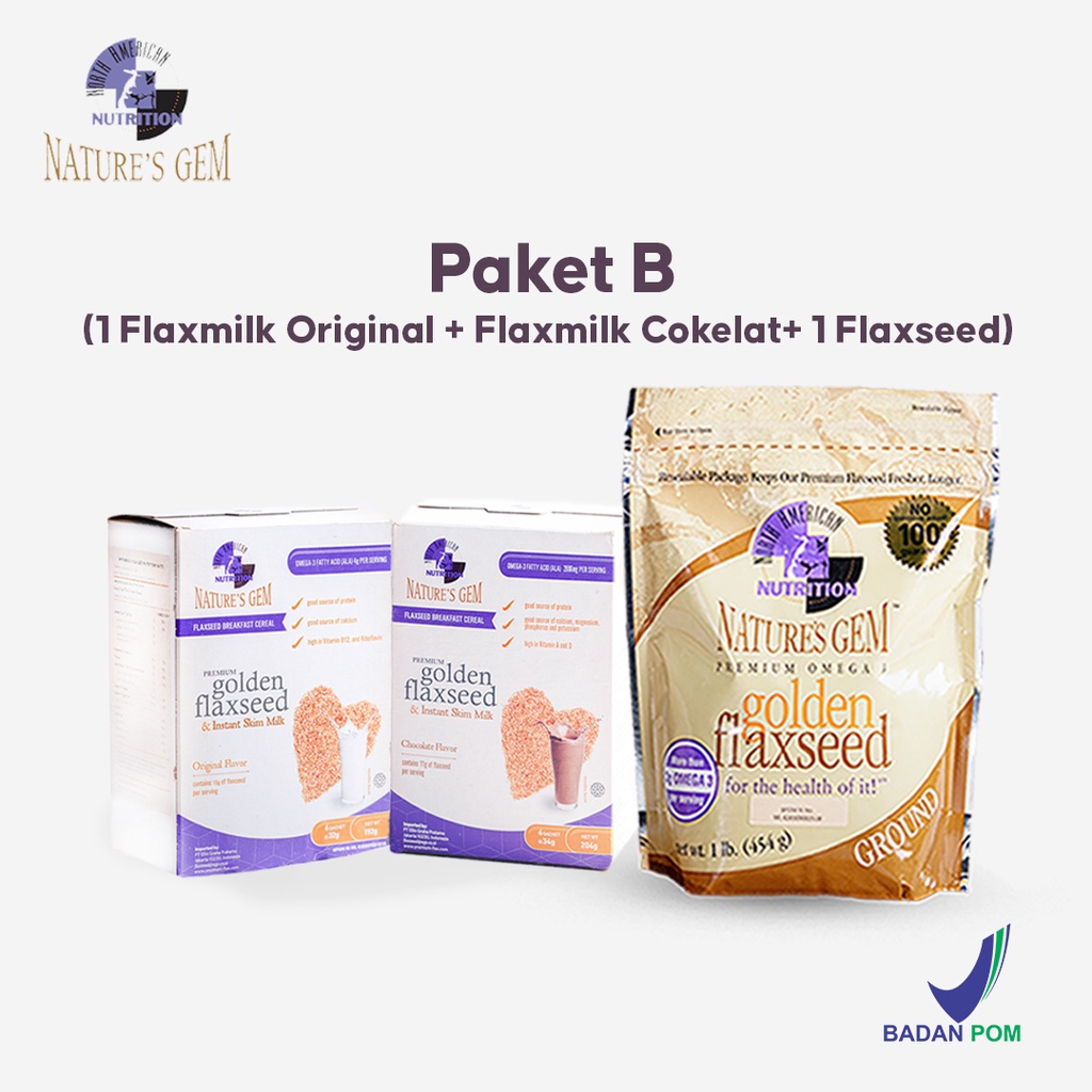 

North American Nutrition Nature’s Gem - Paket B 1flaxmilk ori & 1 flaxmilk cokelat & 1 flaxseed