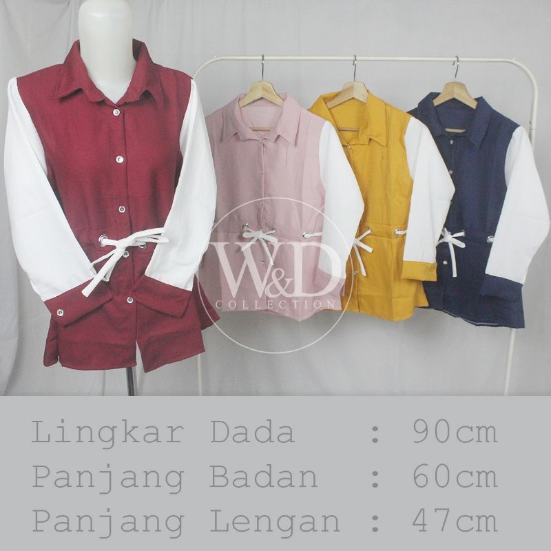 Kemeja Wanita Casual Blouse Basic Polos Kombinasi Warna Lengan Panjang Kekinian Motif Korean Style