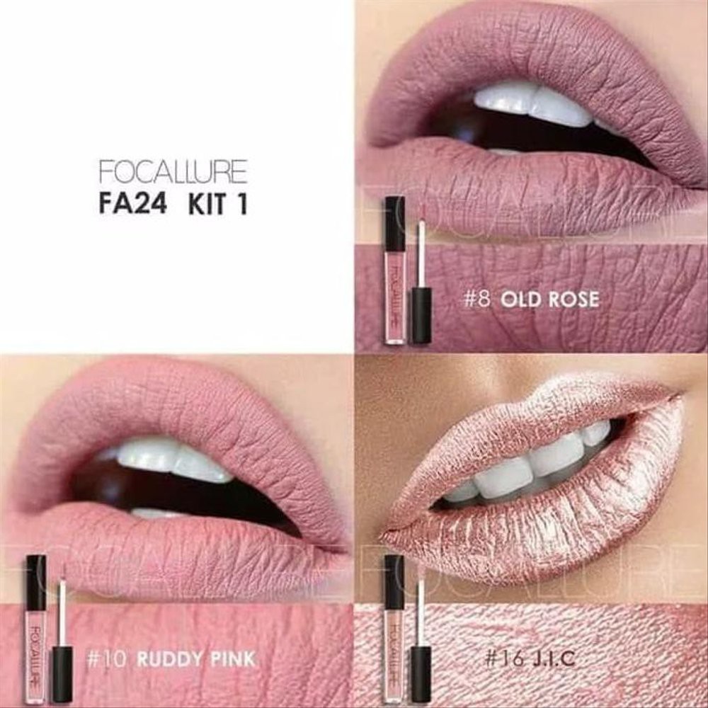 (READY &amp; ORI) Focallure 3Pcs Lip Matte Lipstick Crayon Nude Kado Gift Kit 3 warna Shade - FA24 FA 24 Lip Matte Lip Cream Tahan Lama Waterproof