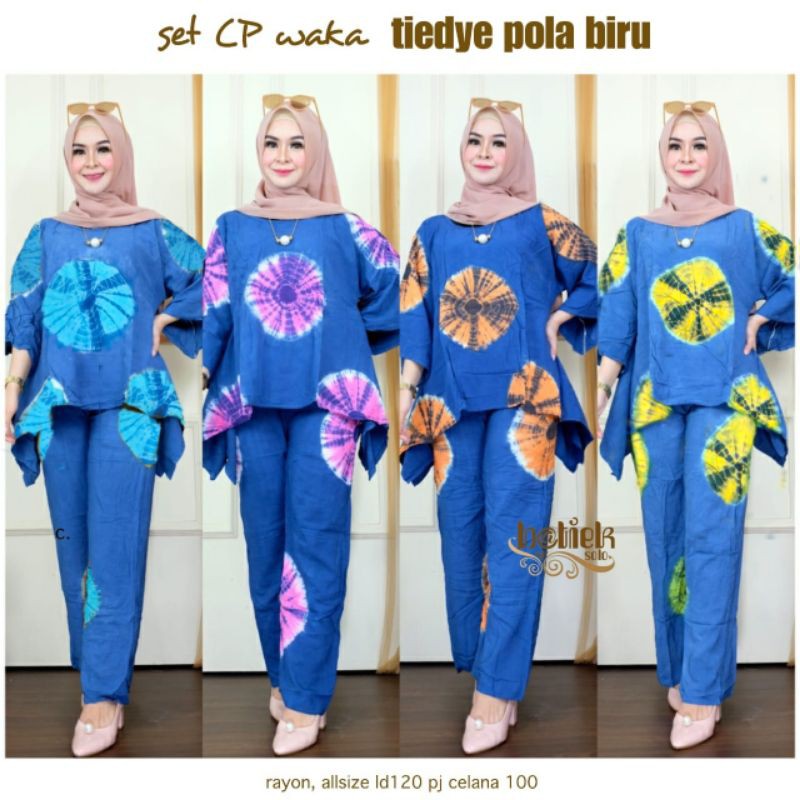 Setelan CP Waka tiedye pola biru baju wanita