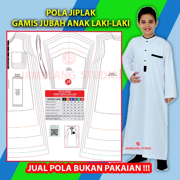 Pola Jiplak Gamis Jubah Anak Laki Laki Usia 2 Sampai 12 tahun [ Pola Baju Jamblang Studio ]