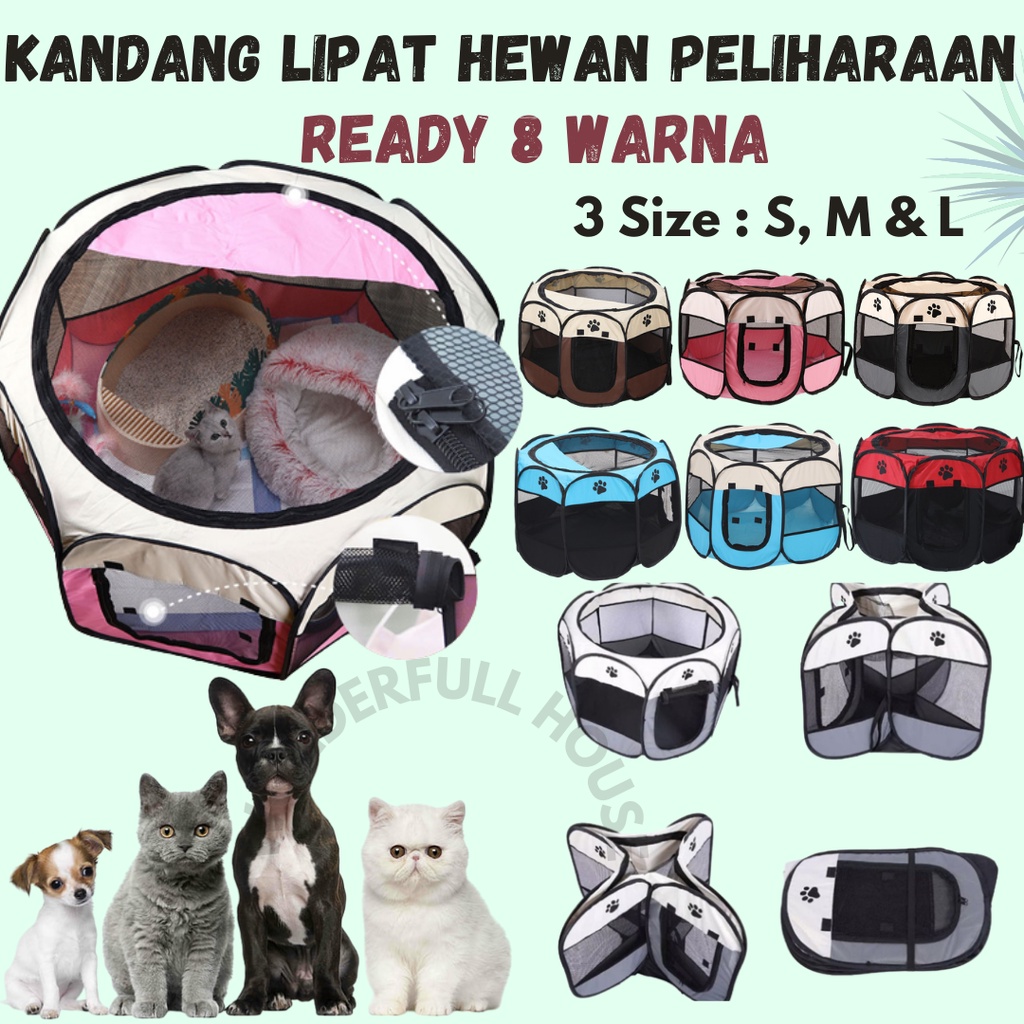 Pagar Lipat Kandang Lipat Hewan Tenda Lipat Portable Kucing Anjing Pet Folding Cage Pet Tent Octagonal Bahan Kain 8 Panel