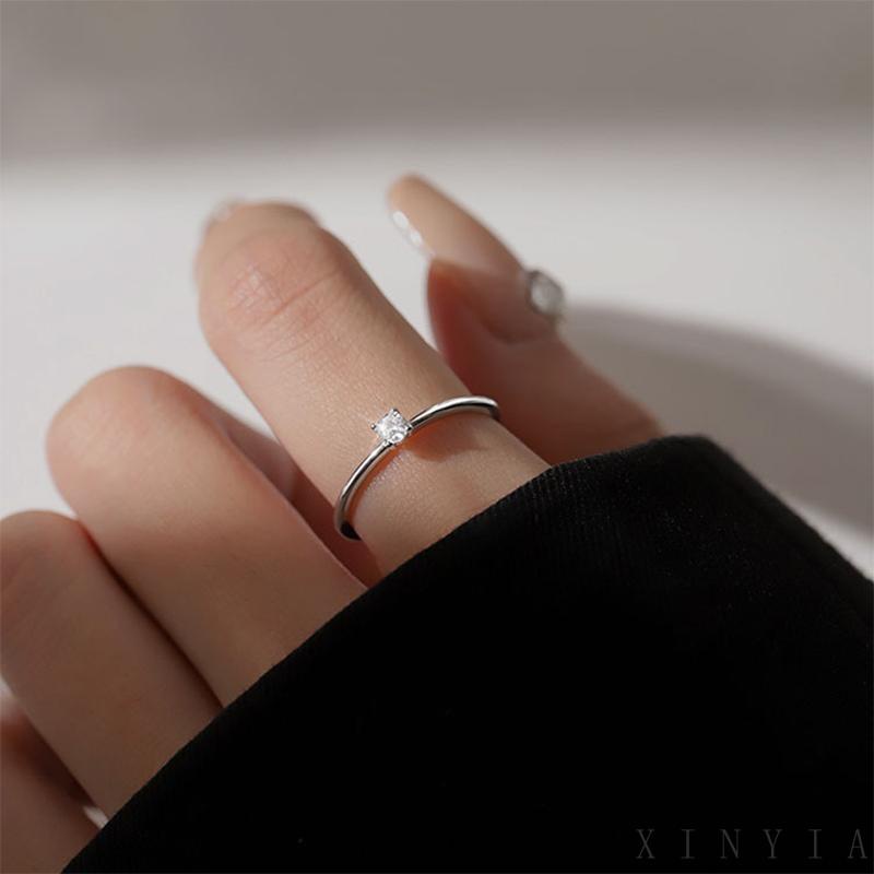 Cincin 925 Silver Model Terbuka Aksen Berlian Tunggal Untuk Wanita