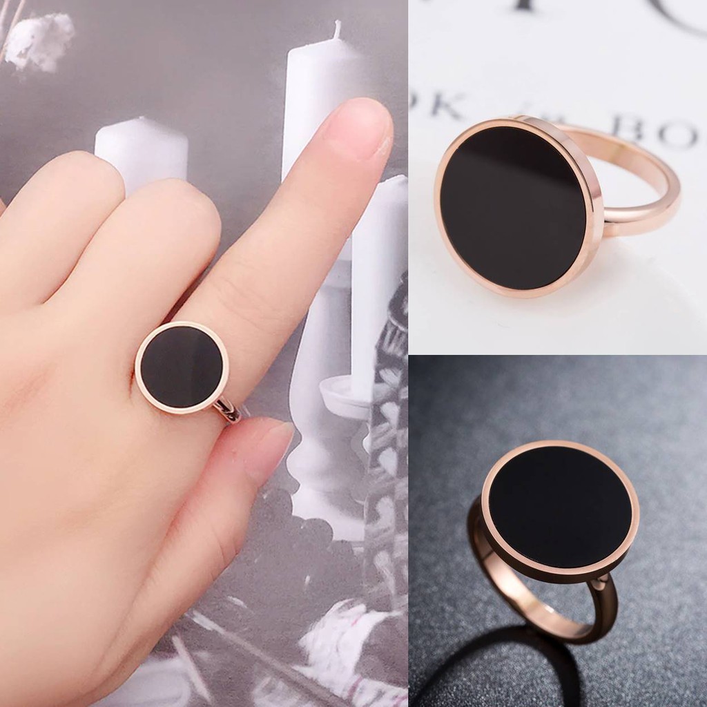 CINCIN TITANIUM ROSE GOLD BULAT WARNA HITAM UNTUK WANITA SIMPLE ELEGAN