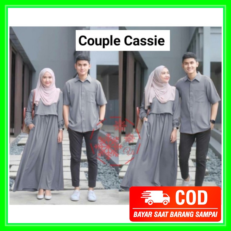 Cod Gamis Couple Sarimbit Suami Istri Marwati Murah Terbaru Pasan QJ901 Couple Cassie Abu [Baju Co