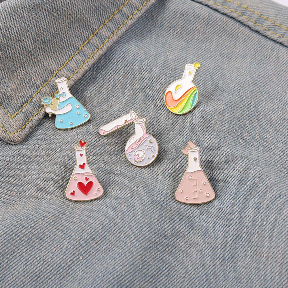 Top Conical Flask Enamel Pins Lencana Kimia Rainbow Test Tube Chemical Beaker Badges