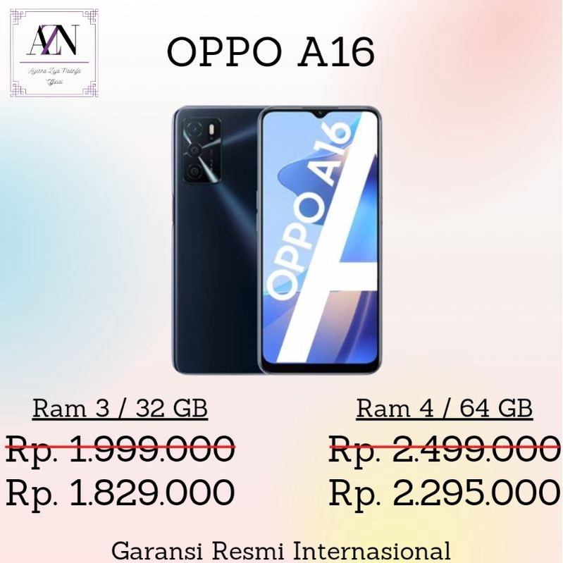 HP OPPO A16 RAM 3 / 32 GB & 4 / 64 GB GARANSI RESMI INTERNASIONAL HANDPHONE TERLARIS
