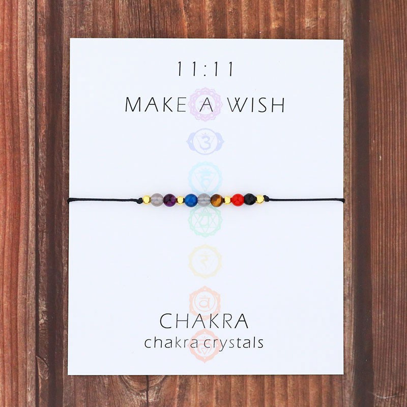 Gelang Chakra Wish String Bracelet 7 Chakra Healing Yoga Reiki Prayer Stones Bracelet