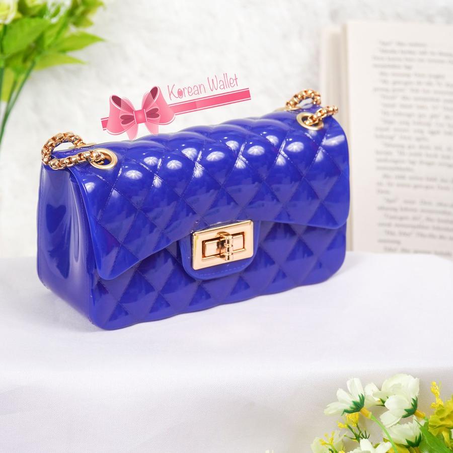 ➶ TAS WANITA JELLY GLOSSY IMPORT RANTAI EMAS SIZE 18 CM | RANTAI GOLD ❂