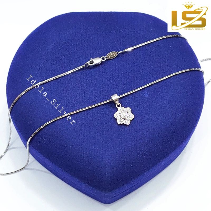 DET KALUNG PERAK ASLI SILVER 925 LAPIS EMAS PUTIH MODEL LIONTIN BUNGA - PERHIASAN PERAK WANITA