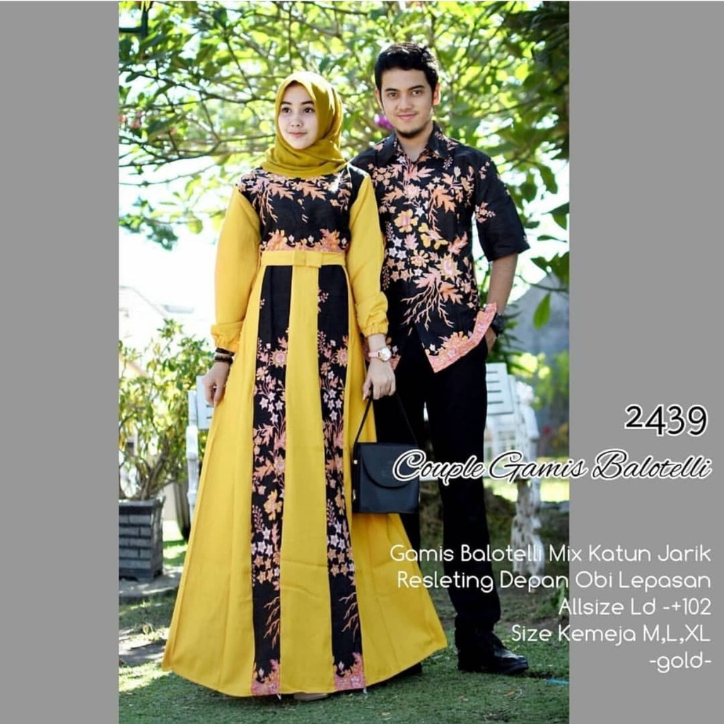 Saroja (905) Couple Batik Gamis Kombinasi Balotelli Motif Sibulan (5 pilihan warna)