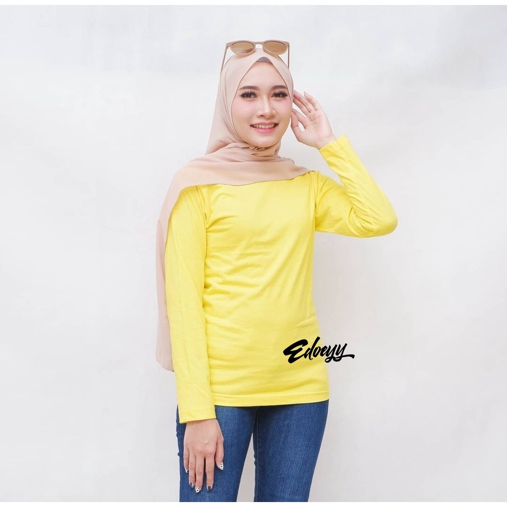 Kaos Polos Wanita Lengan Panjang Warna KUNING KENARI- Baju Tshirt wanita