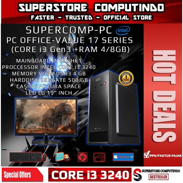 PC Rakitan Office Intel Core i3-RAM 4GB-Value 17 Series-With LED Monitor