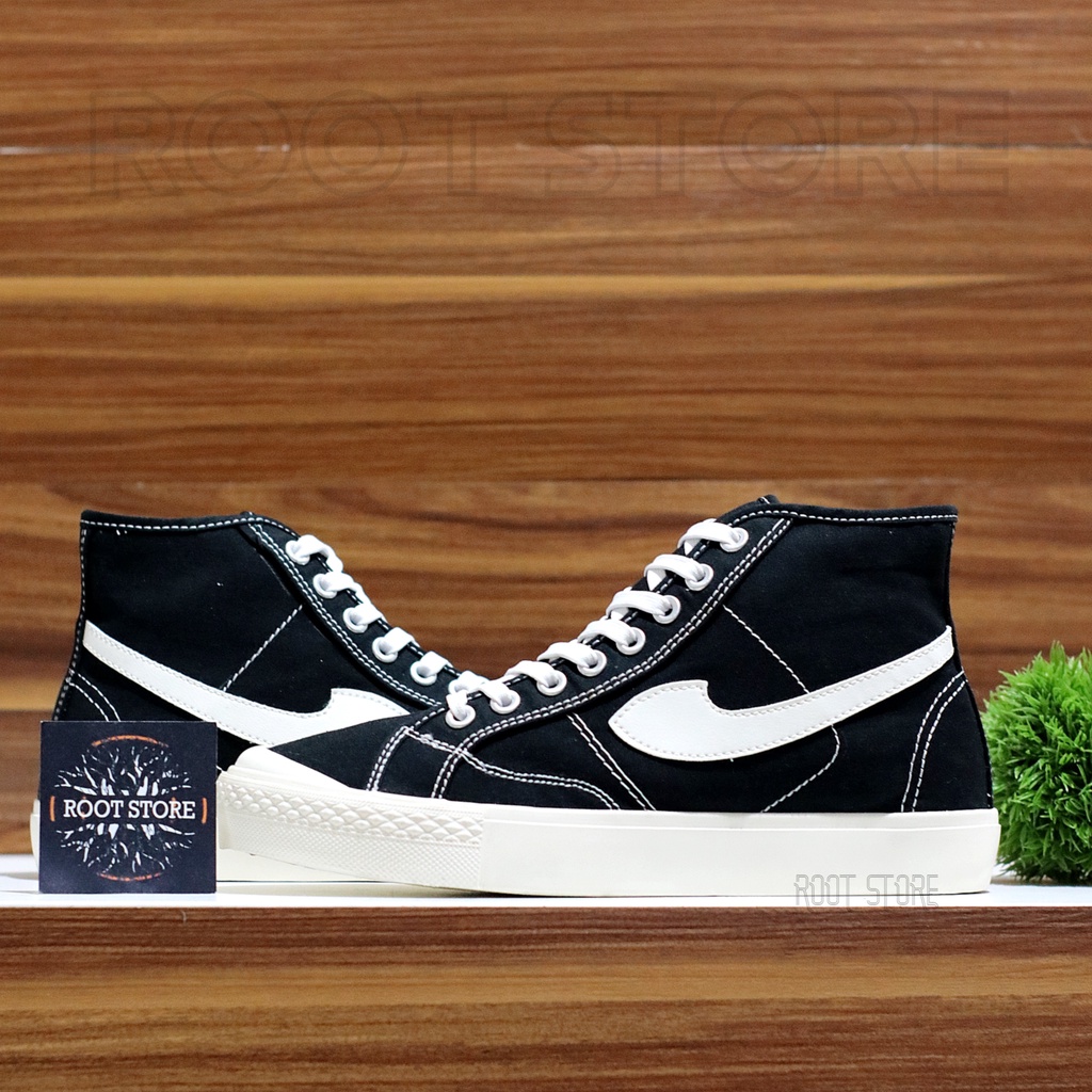 100% Original Sepatu Brand Lokal Casual Black White Hi Not Compass Gazelle Black White High