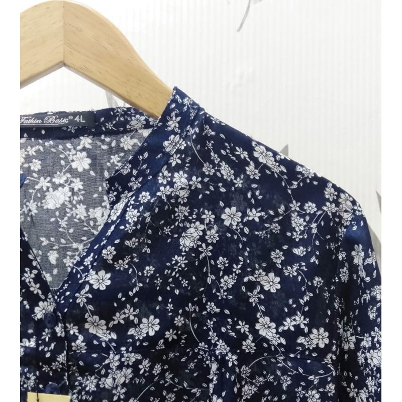Rayon Motif 0021 - Blouse Katun Rayon - Motif Kembang Kecil - Fathin Basic - SHOPIE Hijabstyle-Navy