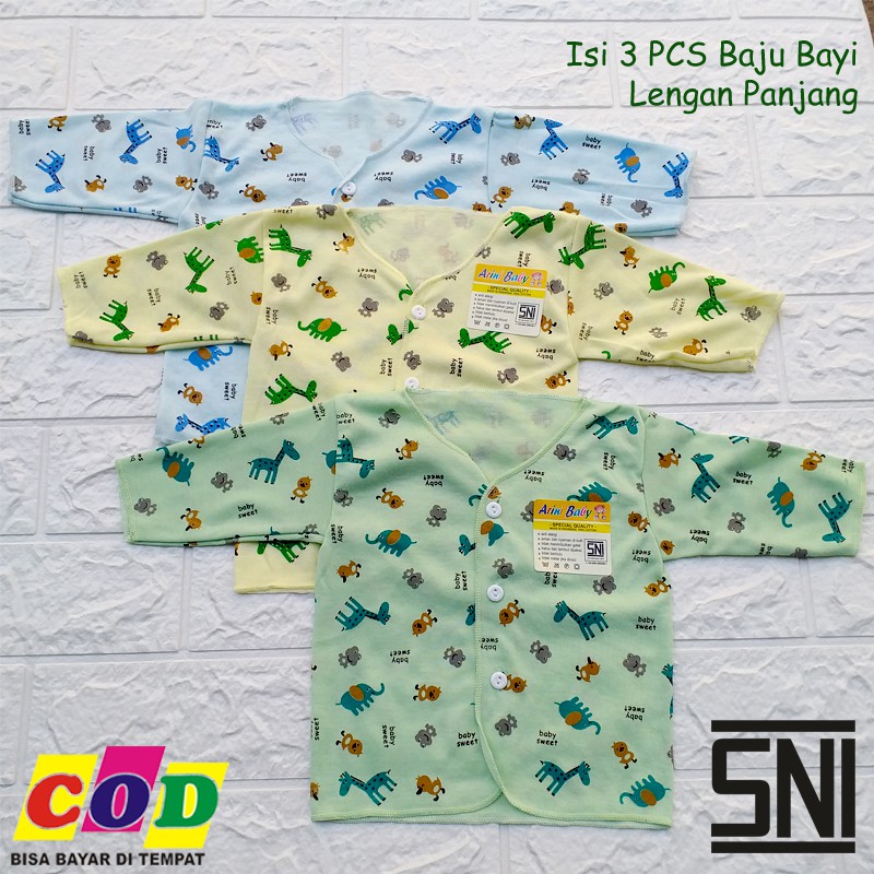 Baju Bayi Baru Lahir Lengan Panjang Baju Newborn Motif 3 PCS Almeera Baby and Kids