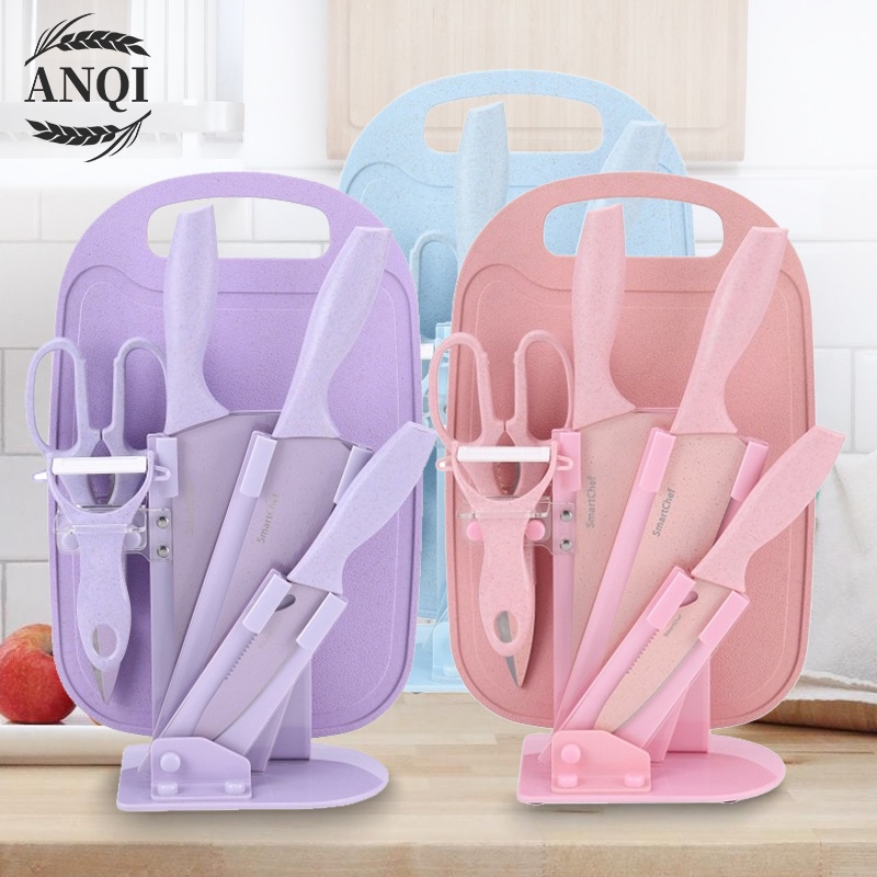 ANQI 1888 Pisau + Talenan Masak Set 7IN1 Bahan Keramik Best Quality / VS-1804