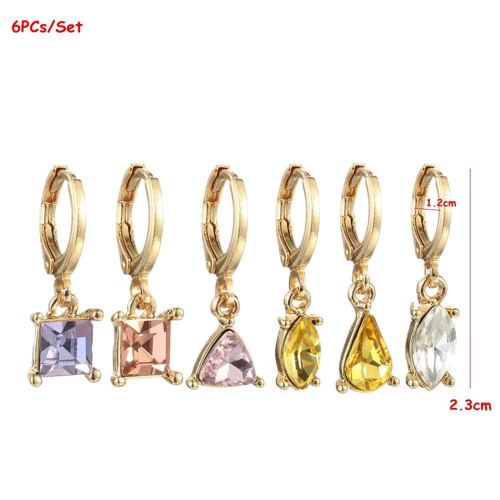 Solighter 6pcs/Set Anting Juntai Warna Emas Baru Fashion Citrine Amethyst