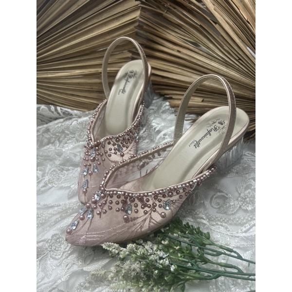 sepatu wanita rosegold pesta wedding yasintya tali 5cm kaca