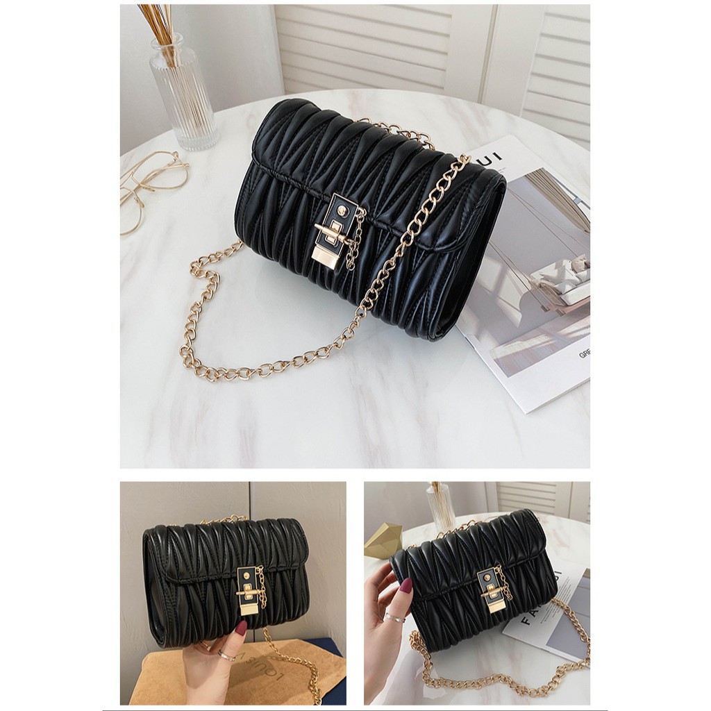 TAS PESTA KULIT HITAM ELIAS TA254B5 RANTAI IMPORT PREMIUM KOREA WANITA MURAH SELEMPANG FASHION BATAM