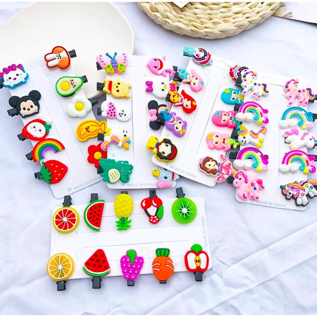 Jepit Rambut Anak Perempuan 1 Set isi 10 Pcs  Motif Karakter Hair Clips