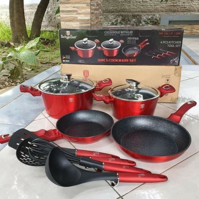 Panci Sultan Berlinger Haus 10 pcs Cookware Set Burgundy Metallic Line