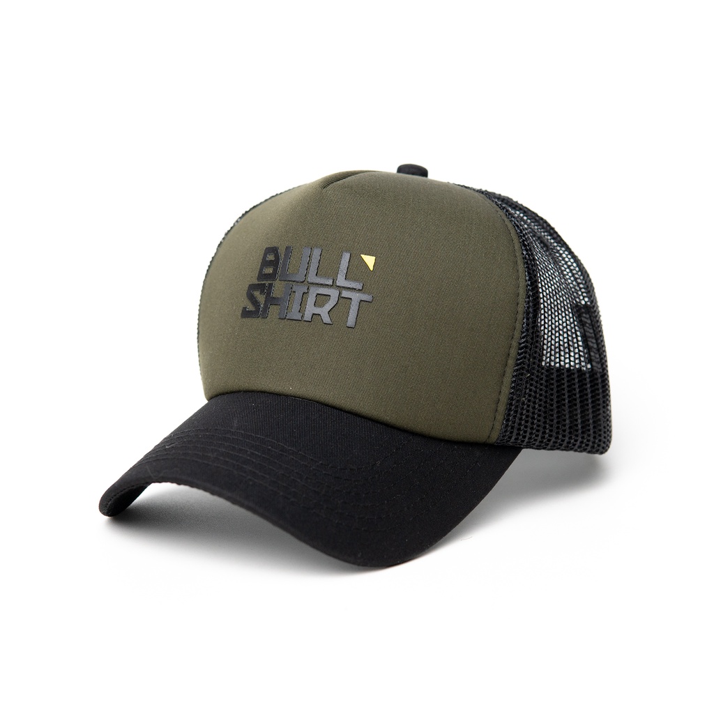 Topi Truker | Topi Jaring Distro Original | Trucker Hat Bullshirt Hitam Army