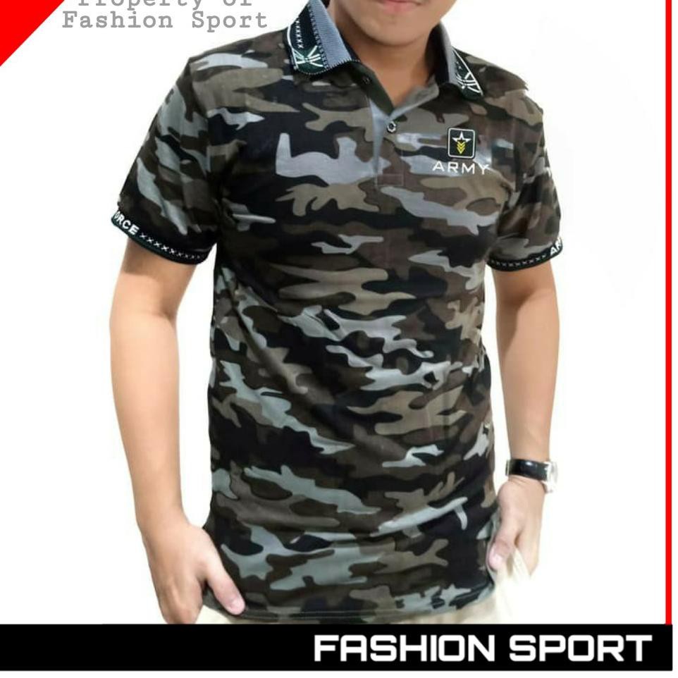 VZG Kaos Baju Distro Kerah Polo Pria Cowok / Lengan Pendek / Kaos Baju Army Loreng Tentara Camo AMA