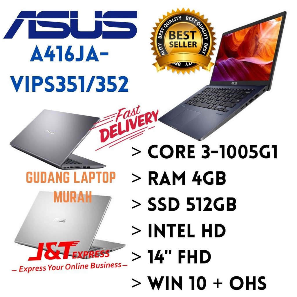 ASUS A416JA - VIPS351 / 352 / CORE I3-1005G1 / 4GB / 512GB / 14" FHD / WIN 10 + OHS