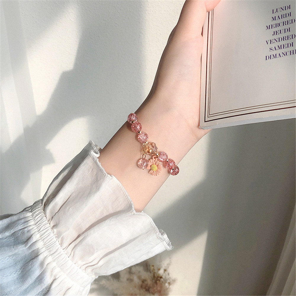 【COD Tangding】Crystal Bracelet Daisy Pendant Bracelet Pink Yellow Blue Color for Girl Summer Accessory