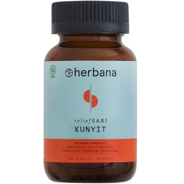 

Herbana Relief Sari Kunyit - 60 Kapsul 250gr Maag, Diare, Penyumbatan Pembuluh Darah