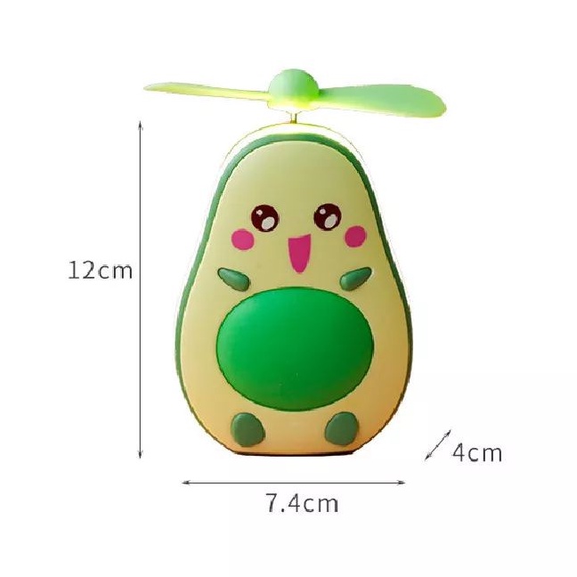 Kipas Angin Karakter Avocado / Kipas Angin 3in1 LED / Cermin Kipas / Kipas Lucu