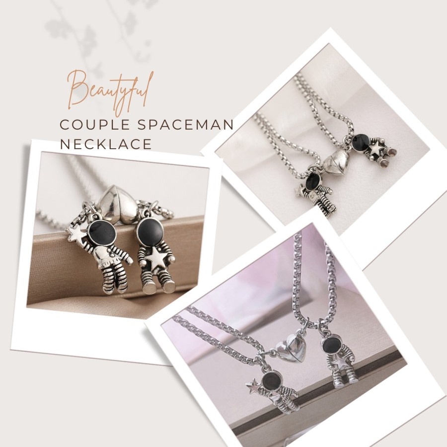 2pcs / 1Pasang Kalung Titanium Couple Magnet Astronot Bestfriend Karakter Pasangan Sahabat Pacar