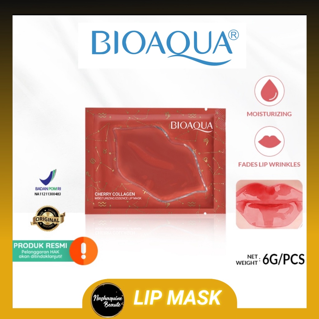 BIOAQUA masker bibir lip mask Cherry collagen Moisturizing Essence Lip Mask 6g/pcs masker perawatan bibir memudarkan kerutan