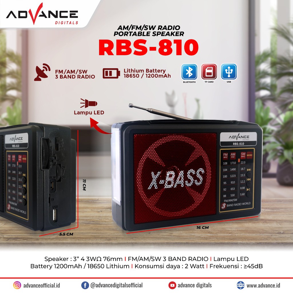 Speaker Bluetooth Radio Portable Advance RBS-810